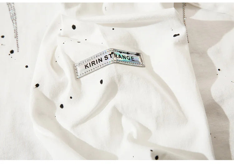 Aolamegs Sweatshirt Men Diamond Letter Inkjet Printed Fashion Chain O-Neck Pullover Autumn High Street All-match Cool Streetwear