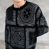 hip hop paisley printed ripped knitted holes sweater mens autumn winter long sleeve pullover streetwear loose sweaters clothing trendy hip hop style outerwear, unique limited edition hoodie, streetwear fashion hoodie