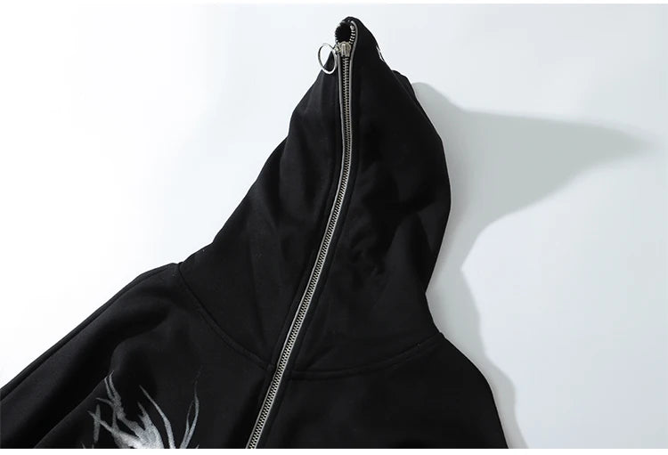 Aolamegs Punk Graphic Print Zipper Ribbon Hooded Hoodie Men Casual Bla