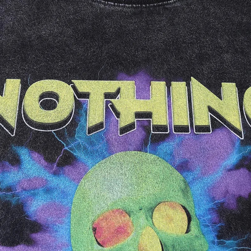 Anime Aesthetic Shirt – Men Streetwear Washed T Shirt Hip Hop Harajuku Skull Lightni – Edgy Streetwear for All Genders