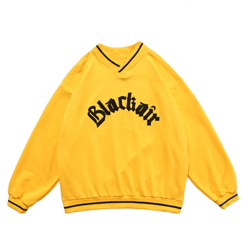 Mens Letter Embroidery Tshirt Tops Men V Neck Long Sleeve Loose Tees Hip Hop Solid Color Oversize Skateboard Streetwear Pullover
