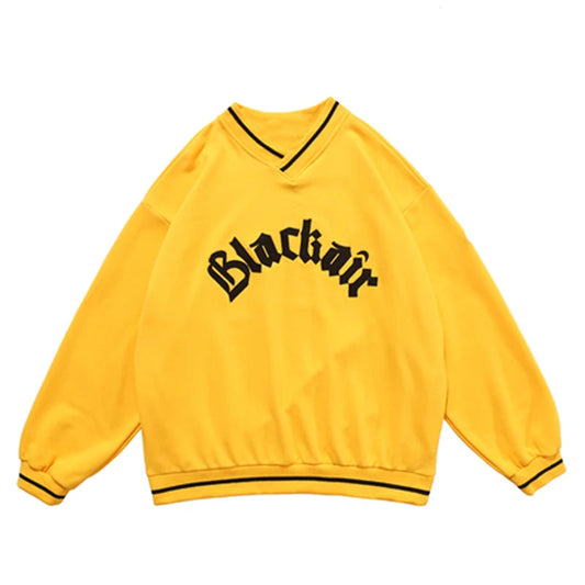 Mens Letter Embroidery Tshirt Tops Men V Neck Long Sleeve Loose Tees Hip Hop Solid Color Oversize Skateboard Streetwear Pullover
