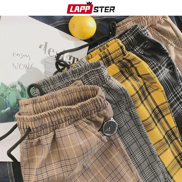 lappster mens black harajuku plaid pants 2023 men japanese streetwear baggy sweatpants male 5 colors vintage casual trousers streetwear sweatpants