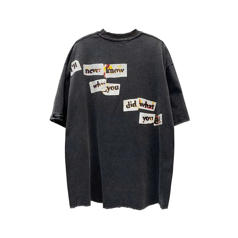 Vaporwave Aesthetic print tee – Distorted Portrait Printing Short Sleeved T Shirt Hip Hop Su