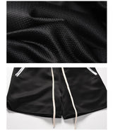 Men Hip Hop Loose Shorts Elastic Waist Shorts Fashion Satin Shorts Zipper Pocket Casual Drewstring Streetwear Sportswear Joggers
