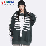 rainbowtouches men high street coat dark skeleton print oversized pullover graffiti halloween hoodie coats long sleeve t shirt - bold artwork streetwear hoodie, high quality cotton hoodie, Y2K grunge street style
