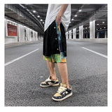 men side buttons patchwork harajuku straight shorts new elastic waist short pants joggers hip hop streetwear casual sweatshorts unique joggers style 1091