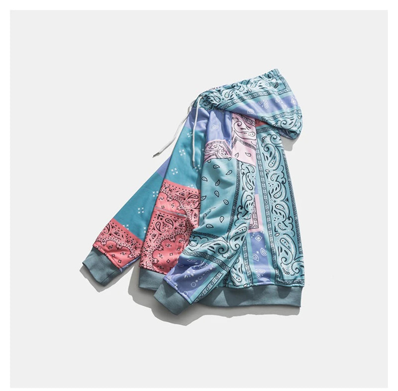 Bandana Patchwork Hoodies Sweatshirts Streetwear 2020 Autumn Mens Hip