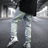 men back letter embroidery denim jean pants fashion slim zipper biker jeans trouser new casual hip hop streetwear pants joggers relaxed fit joggers
