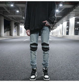 knee zipper hole patckwork skinny denim jeans men casual slim biker trousers jeans fashion streetwear hip hop jean pants joggers unique joggers style 1024