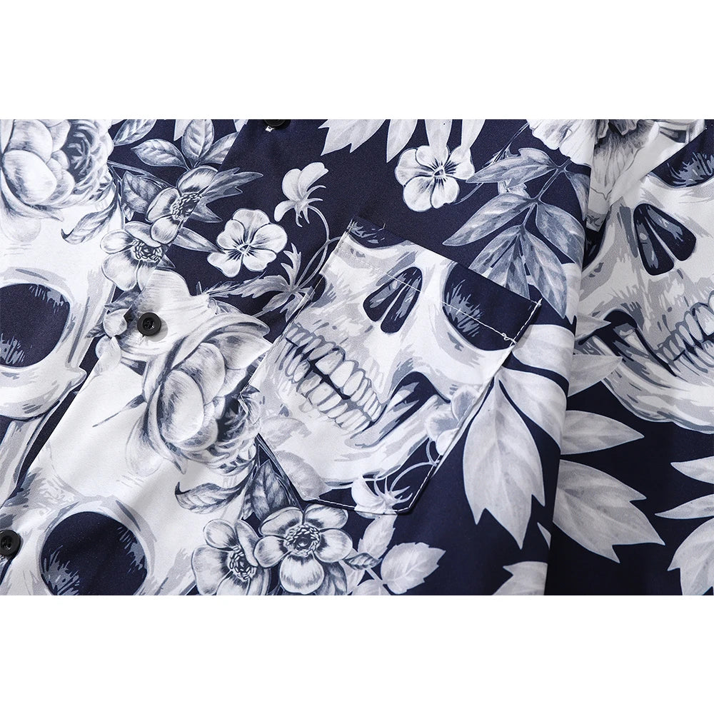 Dark Icon Skeleton Floral Men's Shirt Summer Vintage Shirts for Men Male Top