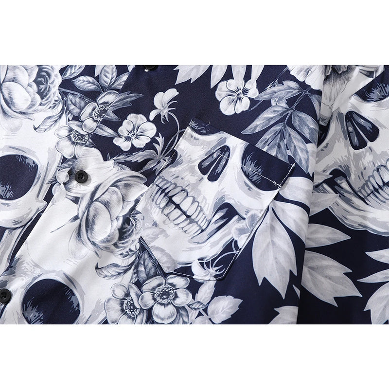 Dark Icon Skeleton Floral Men's Shirt Summer Vintage Shirts for Men Male Top