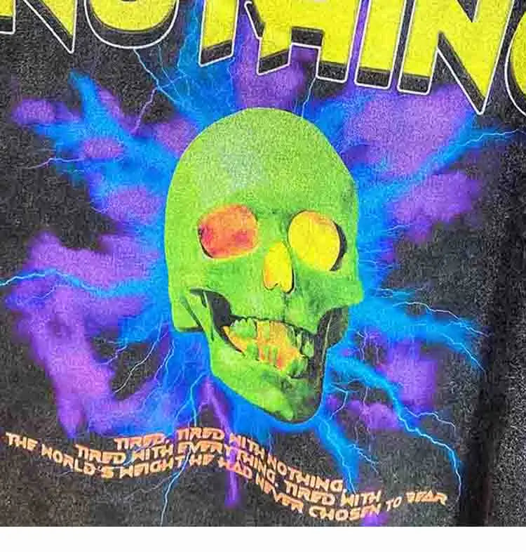 Anime Aesthetic Shirt – Men Streetwear Washed T Shirt Hip Hop Harajuku Skull Lightni – Edgy Streetwear for All Genders