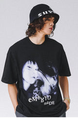 Skatercore Graphic tee – Streetwear T Shirt Men Hip Hop Illusion Girl Letter Print T