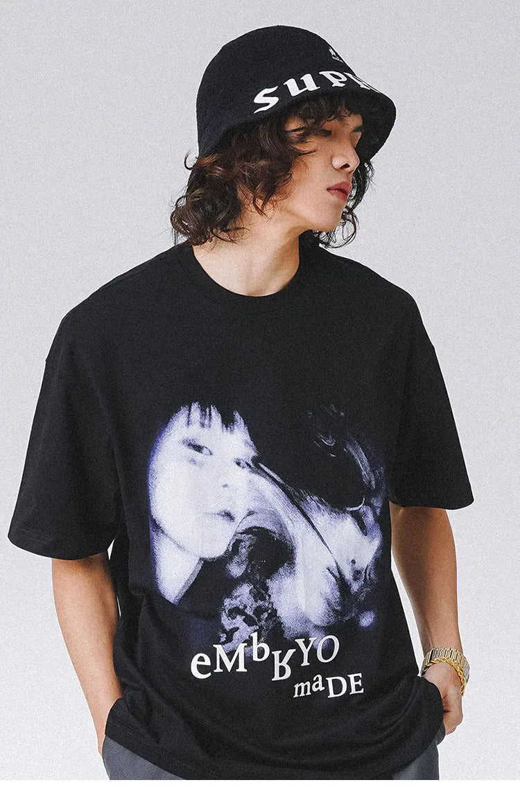 Skatercore Graphic tee – Streetwear T Shirt Men Hip Hop Illusion Girl Letter Print T