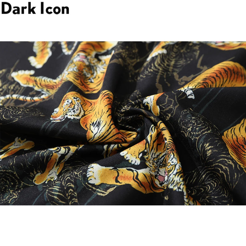 Dark Icon Tiger Print Street Fashion Men's Shirt 2021 Summer Polo Shirt Thin Material Hawaiian Shirt Male Blouse