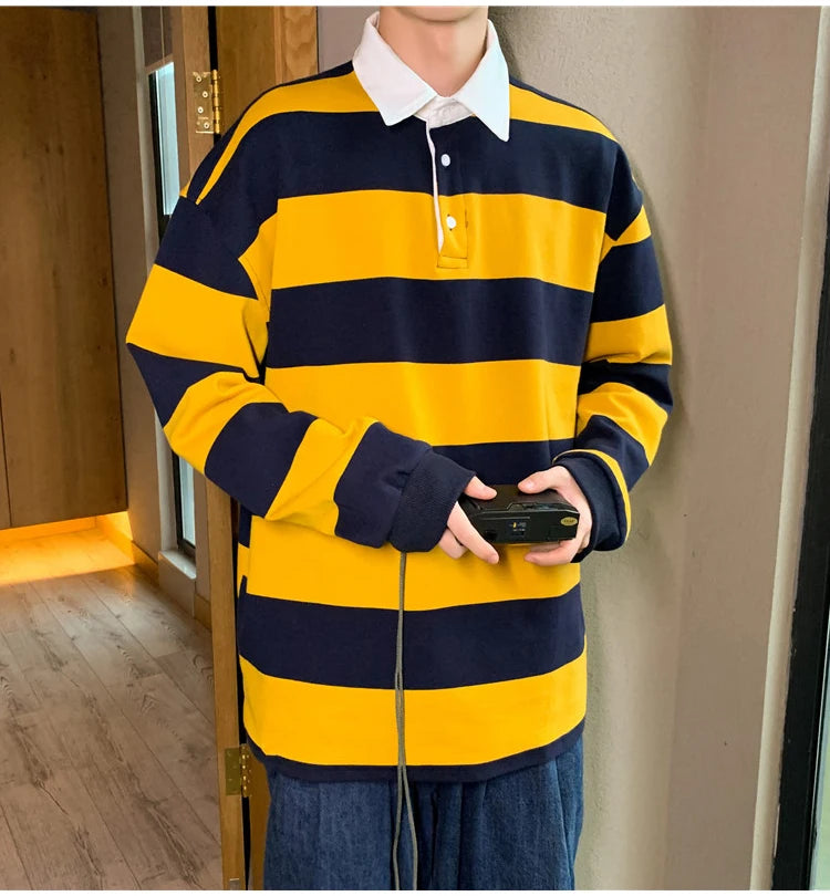 Autumn Lapel Hoodie Mens Fashion Hit Color Casual Striped Hoodies Mens