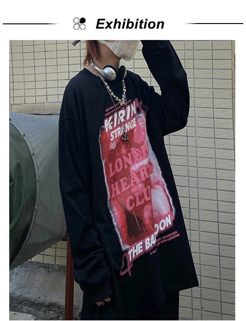 Harajuku Oversized Shirt – Rainbowtouches Mens Long Sleeve T Shirt New High Street Fash – Modern Streetwear for Everyone