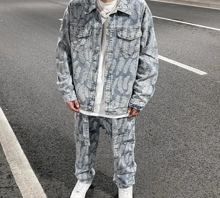 casual layering jacket featuring hip hop denim jeans jacket coat fashion feathers embroidery jeans coats high street outerwear streetwear jackets mens clothing design – premium quality jacket for men