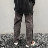 mens side buttons patchwork harajuku straight pants casual elastic waist fake suede trousers hip hop streetwear casual joggers urban active pants