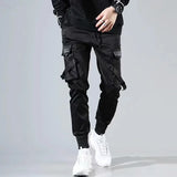 ribbons harem joggers men cargo pants streetwear 2023 hip hop casual pockets track pants male harajuku fashion trousers unique joggers style 2853