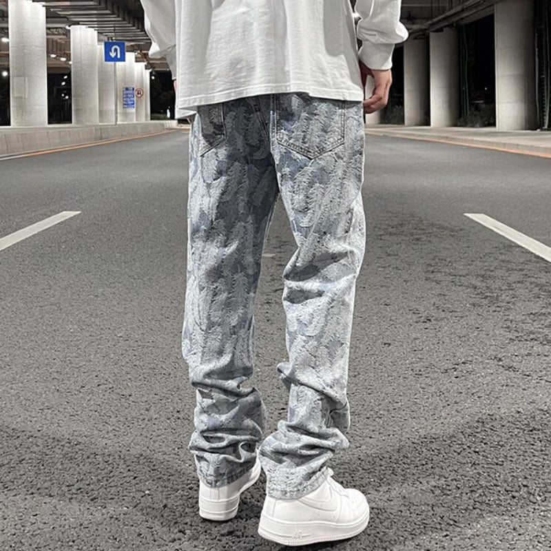 high street feathers embroidery denim pants mens zipper straight jeans trouser with belt hip hop streetwear loose joggers pants unique joggers style 3597