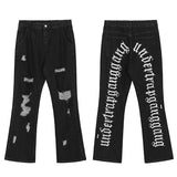 fashion back letters embroidery denim flare jeans mens zipper straight trouser hip hop destroy holes streetwear pants joggers unique joggers style 124