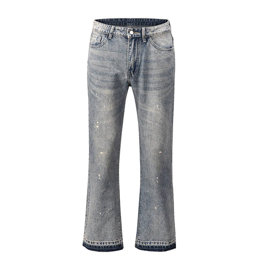 high street washed splash ink retro wide leg flared pants mens straight casual jeans for men harajuku loose denim trousers urban skinny jeans