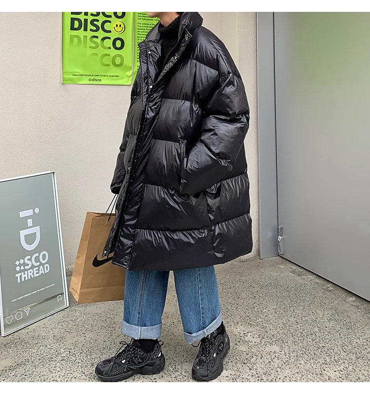Winter Oversized Down Jacket Men Warm Fashion Casual Long Coat Men Streetwear Korean Loose Thick Jacket Mens Parker Overcoat