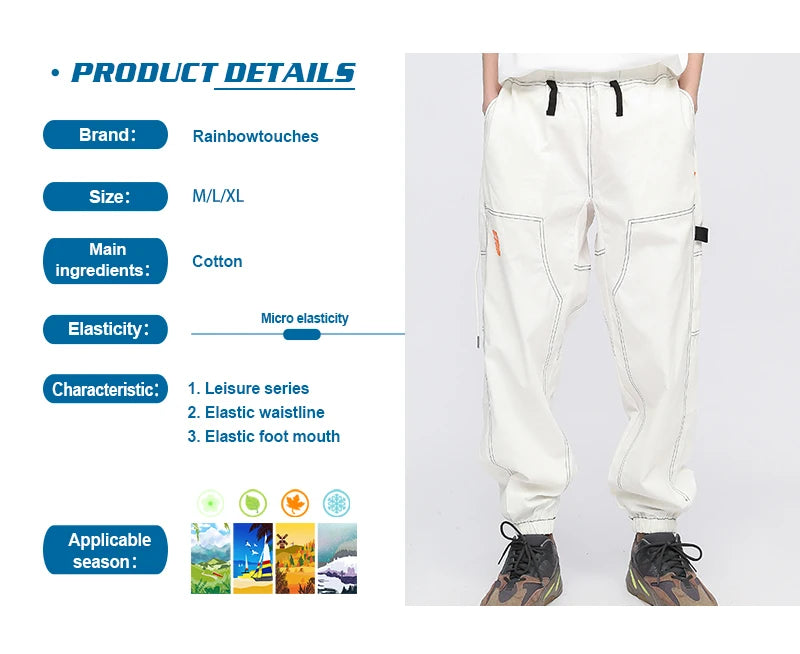 rainbowtouches fashion classic brand men cargo pants soild color trousers loose tooling style tie feet overalls superior quality unique cargo style 3114