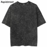 Sadcore Aesthetic print tee – Men Washed T Shirt Hip Hop Streetwear Lightning Snake Print