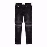 knee zipper hole patckwork skinny denim jeans men casual slim biker trousers jeans fashion streetwear hip hop jean pants joggers unique joggers style 1018