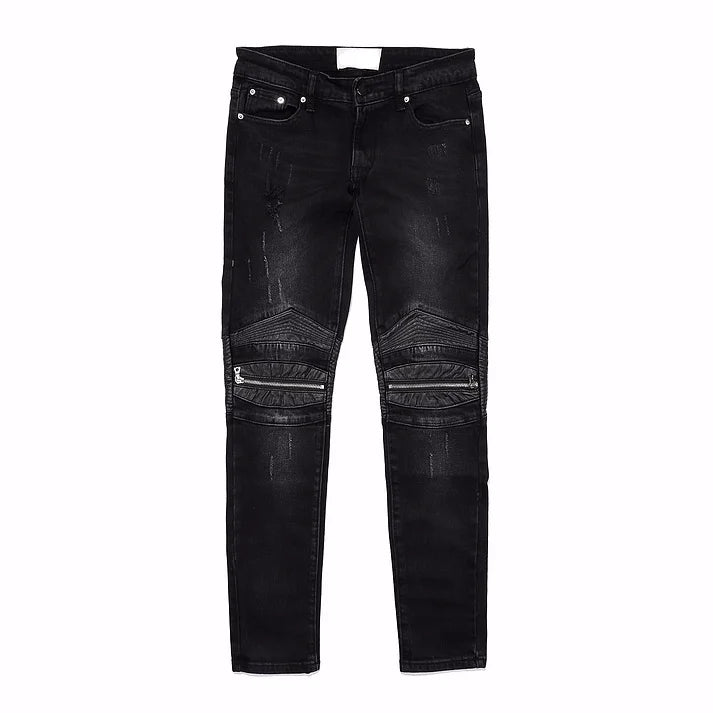 knee zipper hole patckwork skinny denim jeans men casual slim biker trousers jeans fashion streetwear hip hop jean pants joggers unique joggers style 1018