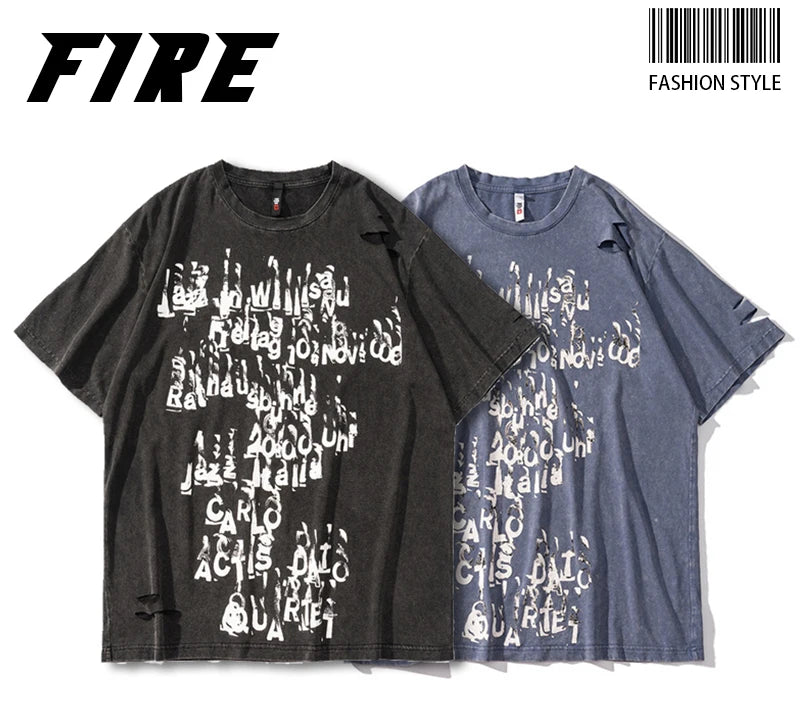 Trapwear Shirt – Rainbowtouches Summer New Unisex High Street Loose Washed To – Urban Streetwear for Men & Women