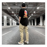 mens high street loose fit elastic waist pants bottom zipper patchwork cargo pants hip hop drawstring sportwear pants joggers unique joggers style 5418