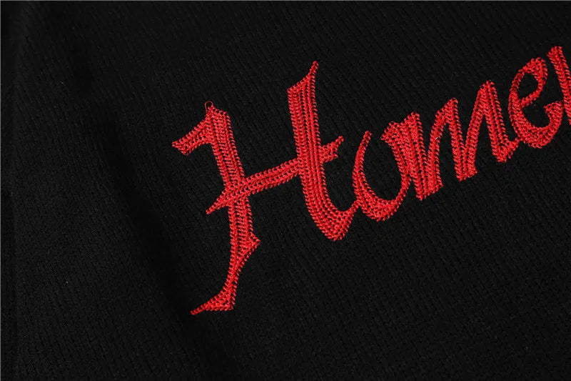 hip hop skull knitted oversized sweater mens letter embroidery o neck long sleeve pullover streetwear loose sweaters clothing - gothic aesthetic hoodie for winter, soft fleece-lined outerwear, urban fashion pullover