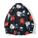 Dark Icon Floral Loose Men's Shirt Long Sleeve Autumn Oversized Shirt Man Black White