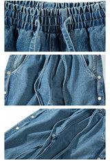 men side buttons patchwork harajuku straight denim jean pants casual elastic waist jeans trousers hip hop new streetwear joggers unique joggers style 3157