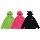 Aolamegs Hoodies Men Twist Knitting Demon Horns Solid Color Zipper Coa