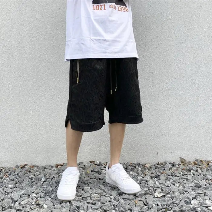 hip hop loose shorts elastic waist pants fashion printed zipper pocket half pants mens drewstring casual sportswear pant joggers unique joggers style 1107
