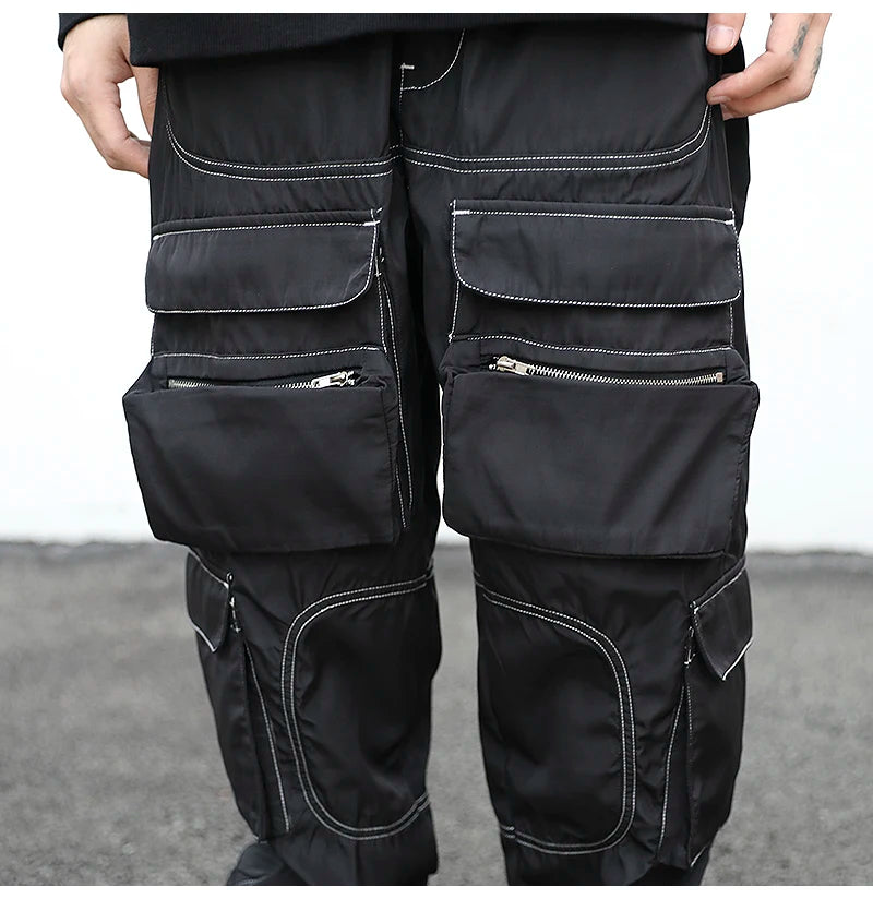 men pockets cargo pants new fashion zipper loose fit harajuku military trousers casual hip hop sportswear streetwear black pants combat utility trousers