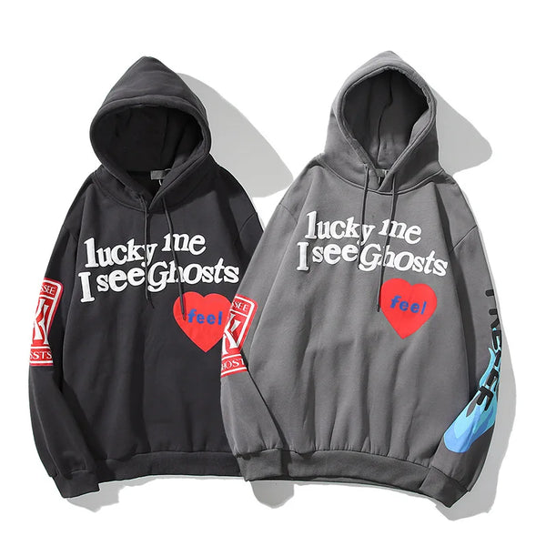 2021 Harajuku Weirdo Graffiti Letter Printed Hoodies Men Lucky Me I Se