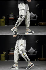 streetwear hip hop black harem pants men elastic waist punk pants with ribbons casual slim jogger pants men hip hop trousers unique joggers style 2537