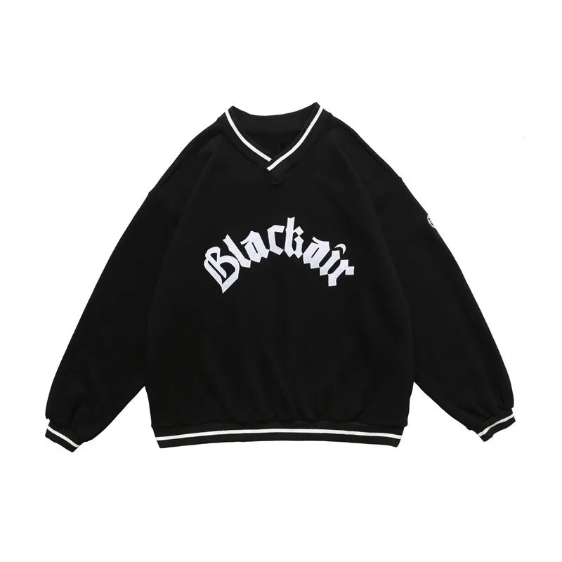 Mens Letter Embroidery Tshirt Tops Men V Neck Long Sleeve Loose Tees Hip Hop Solid Color Oversize Skateboard Streetwear Pullover