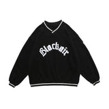 Mens Letter Embroidery Tshirt Tops Men V Neck Long Sleeve Loose Tees Hip Hop Solid Color Oversize Skateboard Streetwear Pullover