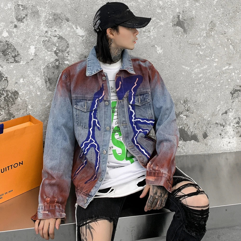 urban fashion featuring mens hip hop lightning denim jackets fashion graffiti ripped coats high street swag outerwears 2020 new spring streetwear jacket design – premium quality jacket for men
