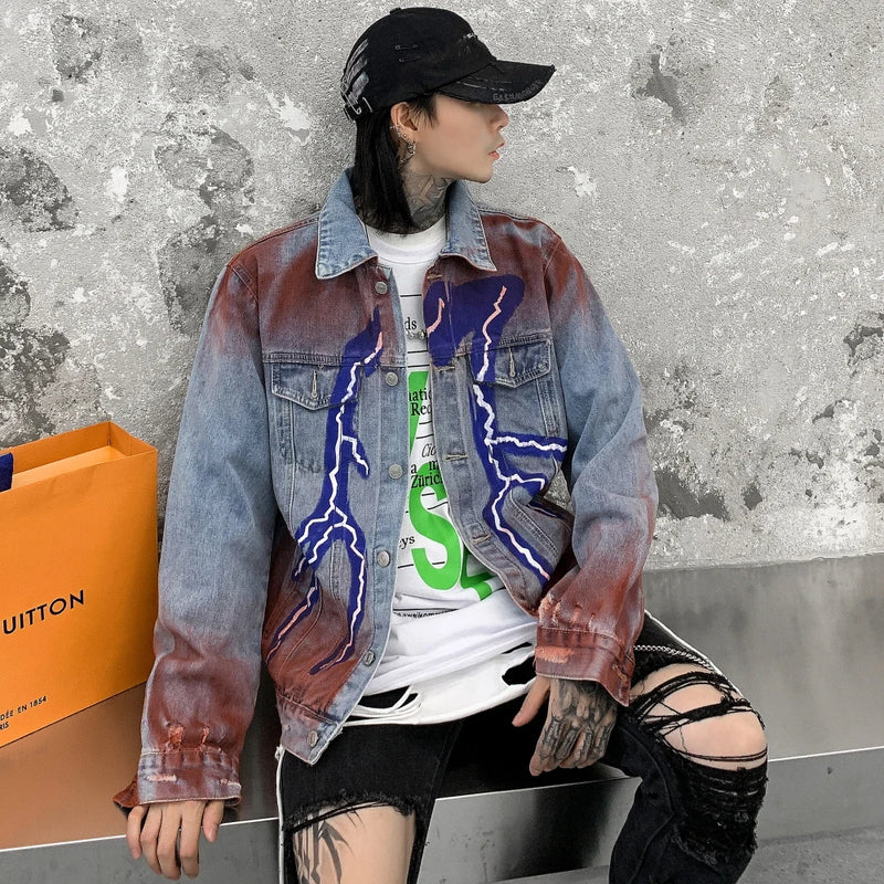 urban fashion featuring mens hip hop lightning denim jackets fashion graffiti ripped coats high street swag outerwears 2020 new spring streetwear jacket design – premium quality jacket for men
