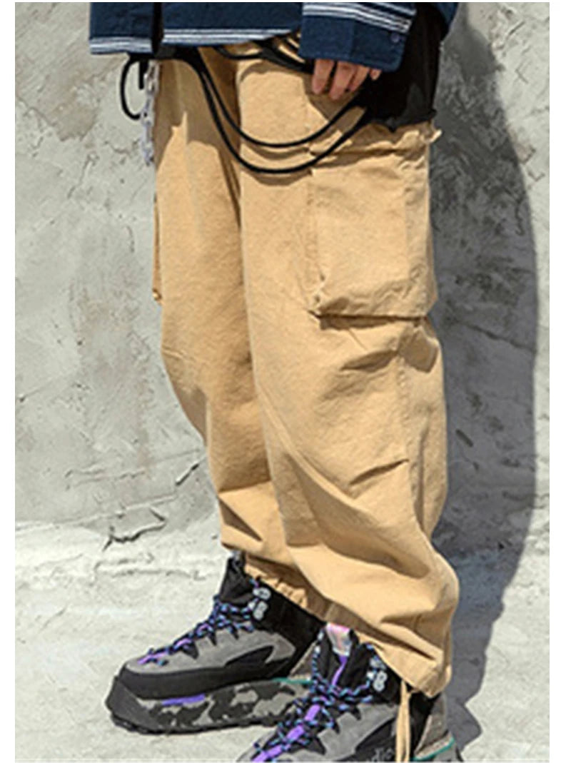 rainbowtouches high street overalls mens big pocket straight pants ins trendy hip hop loose casual close up wide leg trousers unique default style 4907