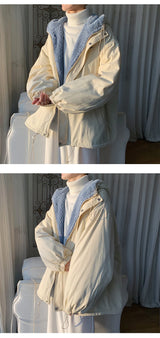 Winter Thick Lamb Fur Jacket Men Warm Fashion Hooded Coat Men Korean Loose Oversized Short Coat Mens Cotton Outwear Jackets