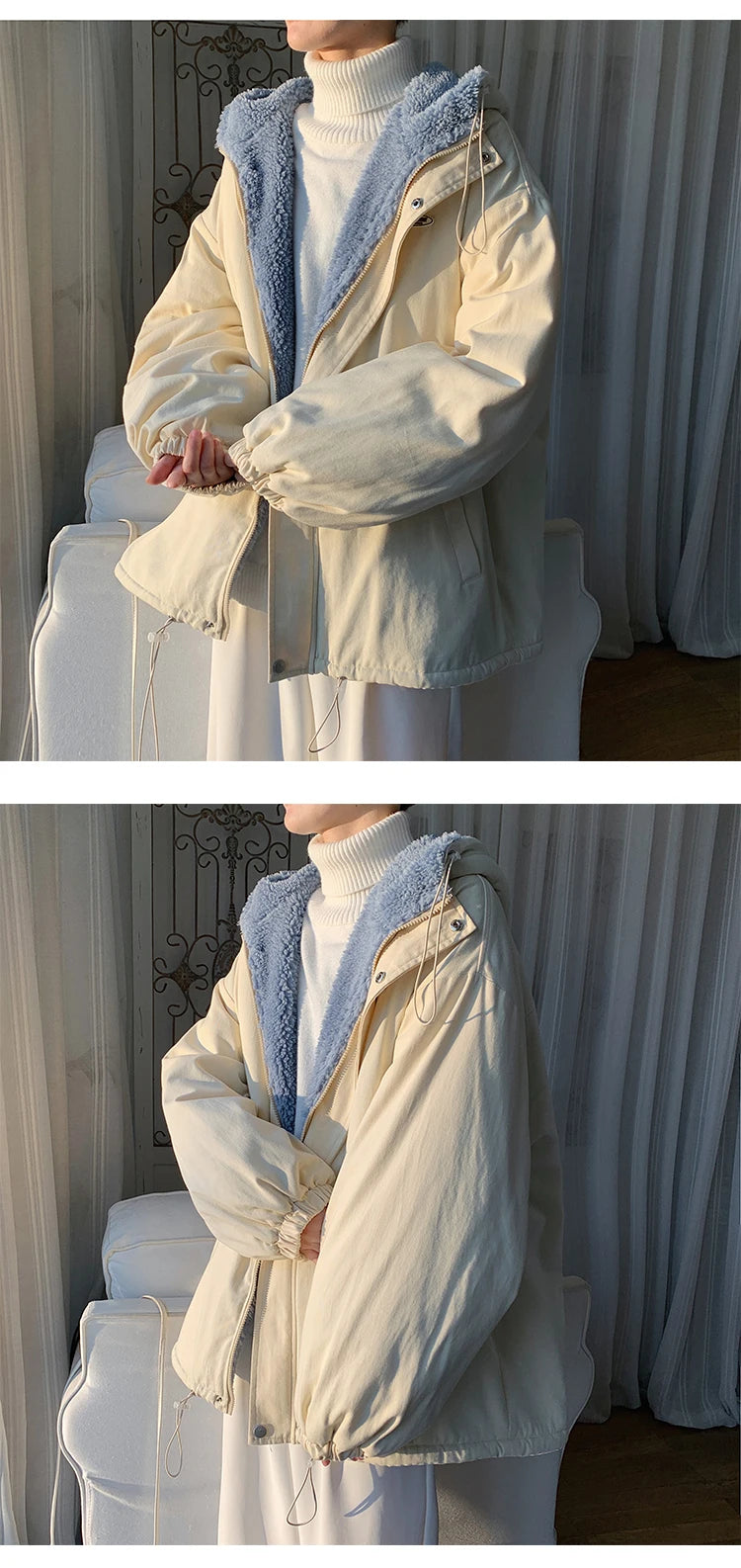 Winter Thick Lamb Fur Jacket Men Warm Fashion Hooded Coat Men Korean Loose Oversized Short Coat Mens Cotton Outwear Jackets